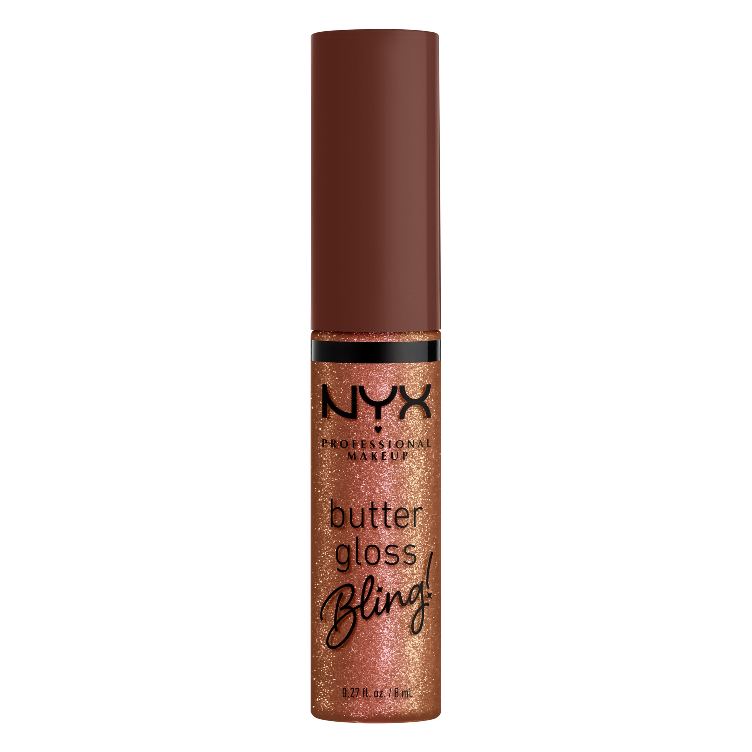 Close-up of NYX Butter Gloss Bling glitter sparkles