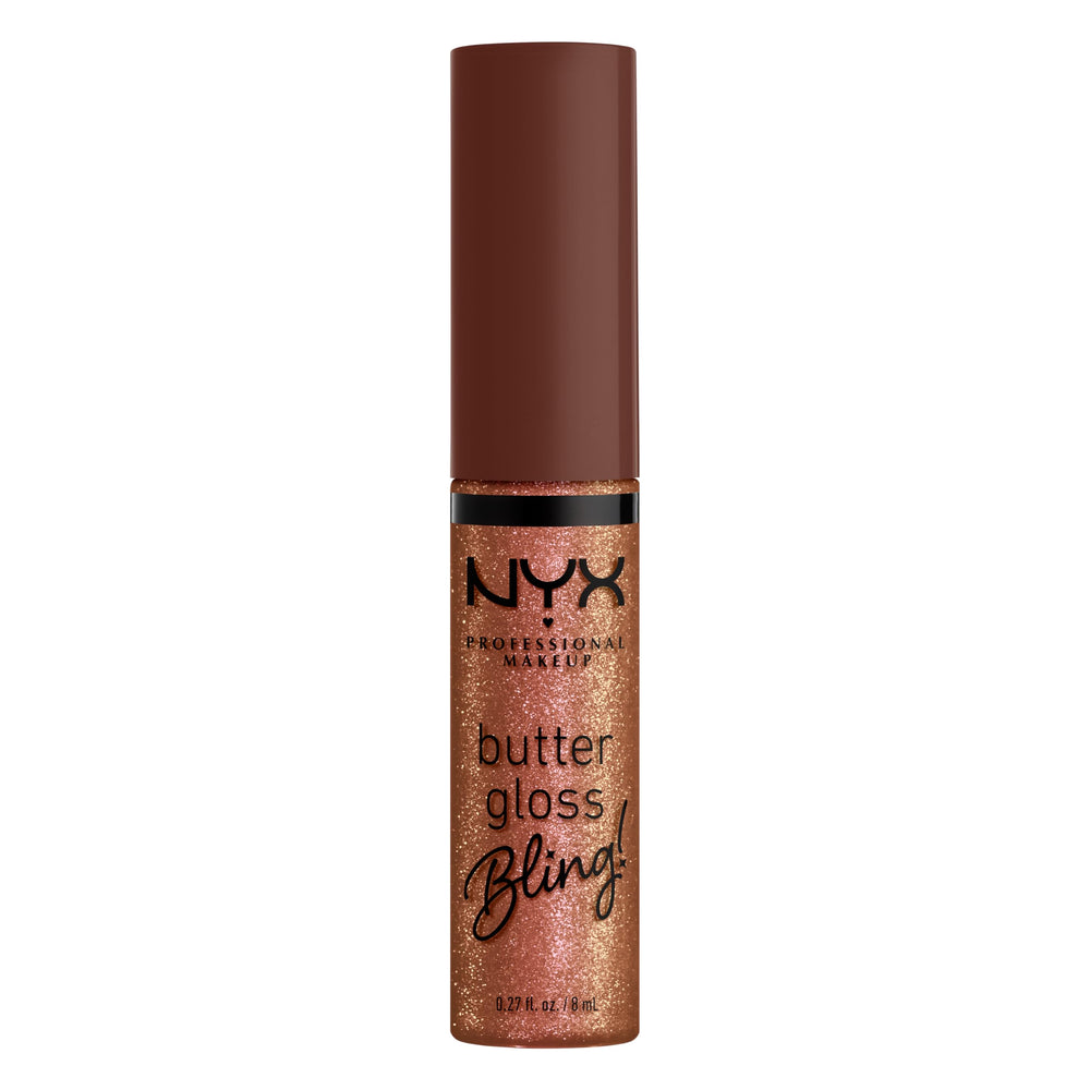 Close-up of NYX Butter Gloss Bling glitter sparkles