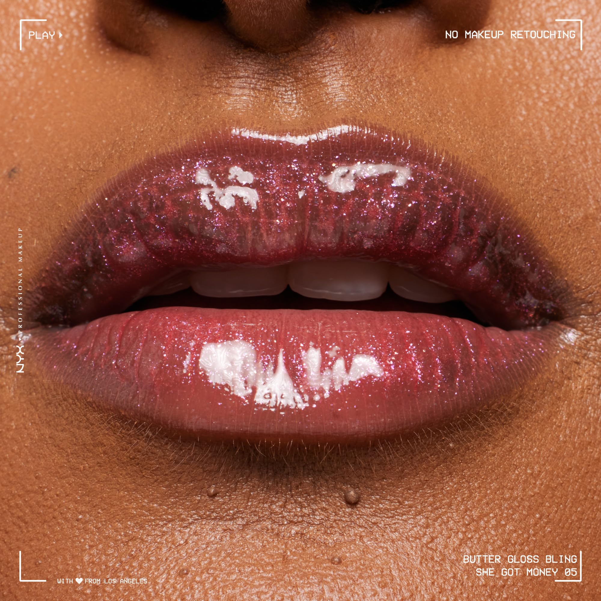 Lips wearing NYX Butter Gloss Bling with high shine