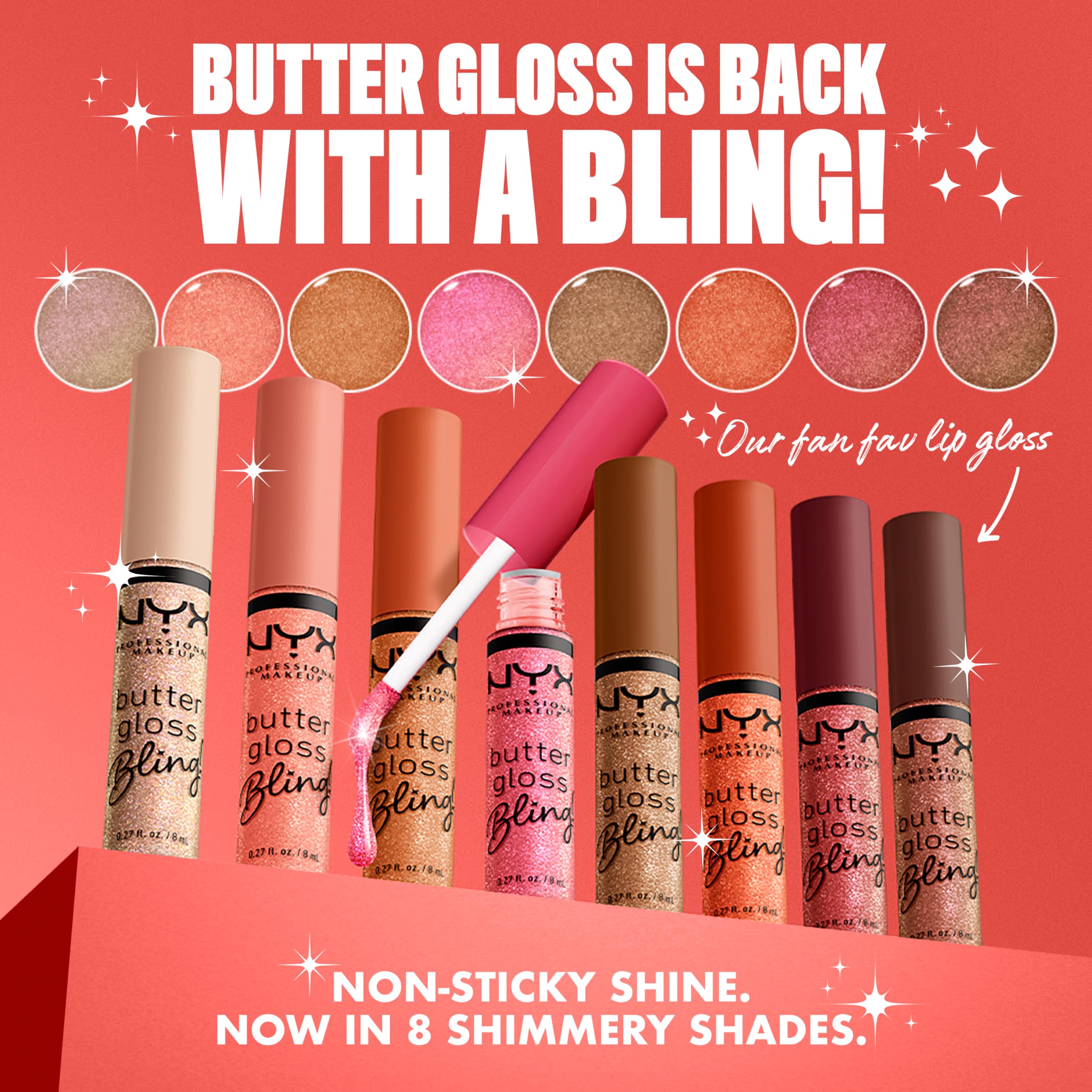 NYX Butter Gloss Bling on lips delivering creamy, shiny finish