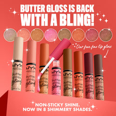 NYX Butter Gloss Bling on lips delivering creamy, shiny finish