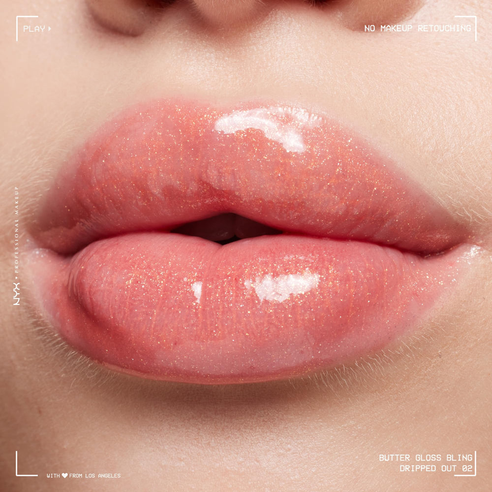 NYX Butter Gloss Bling sparkle drops glimmer under lights.