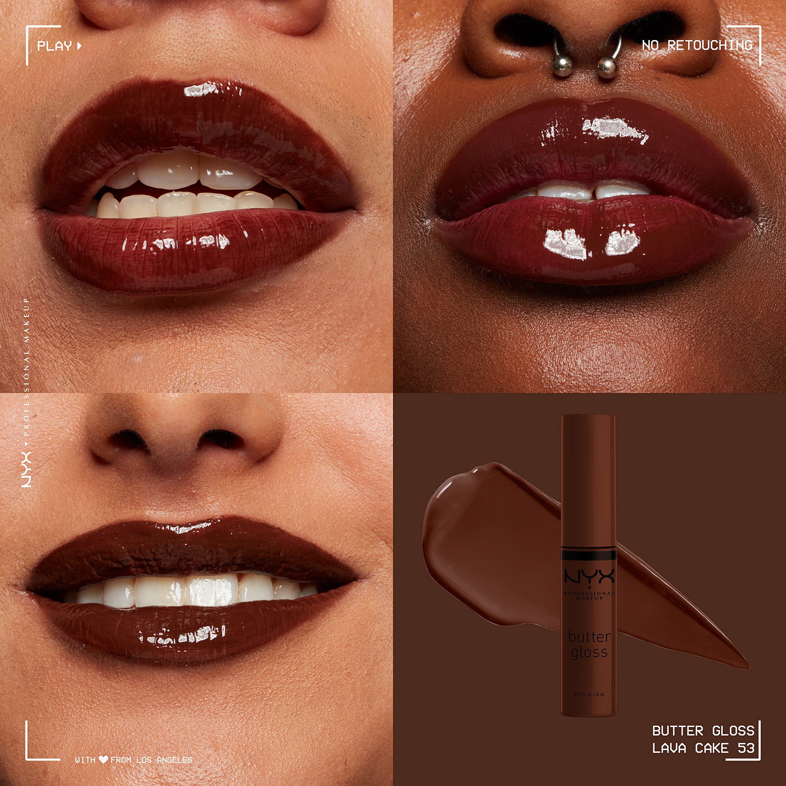 NYX Butter Gloss Brown Sugar Lava Cake application close-up with smooth wand glide