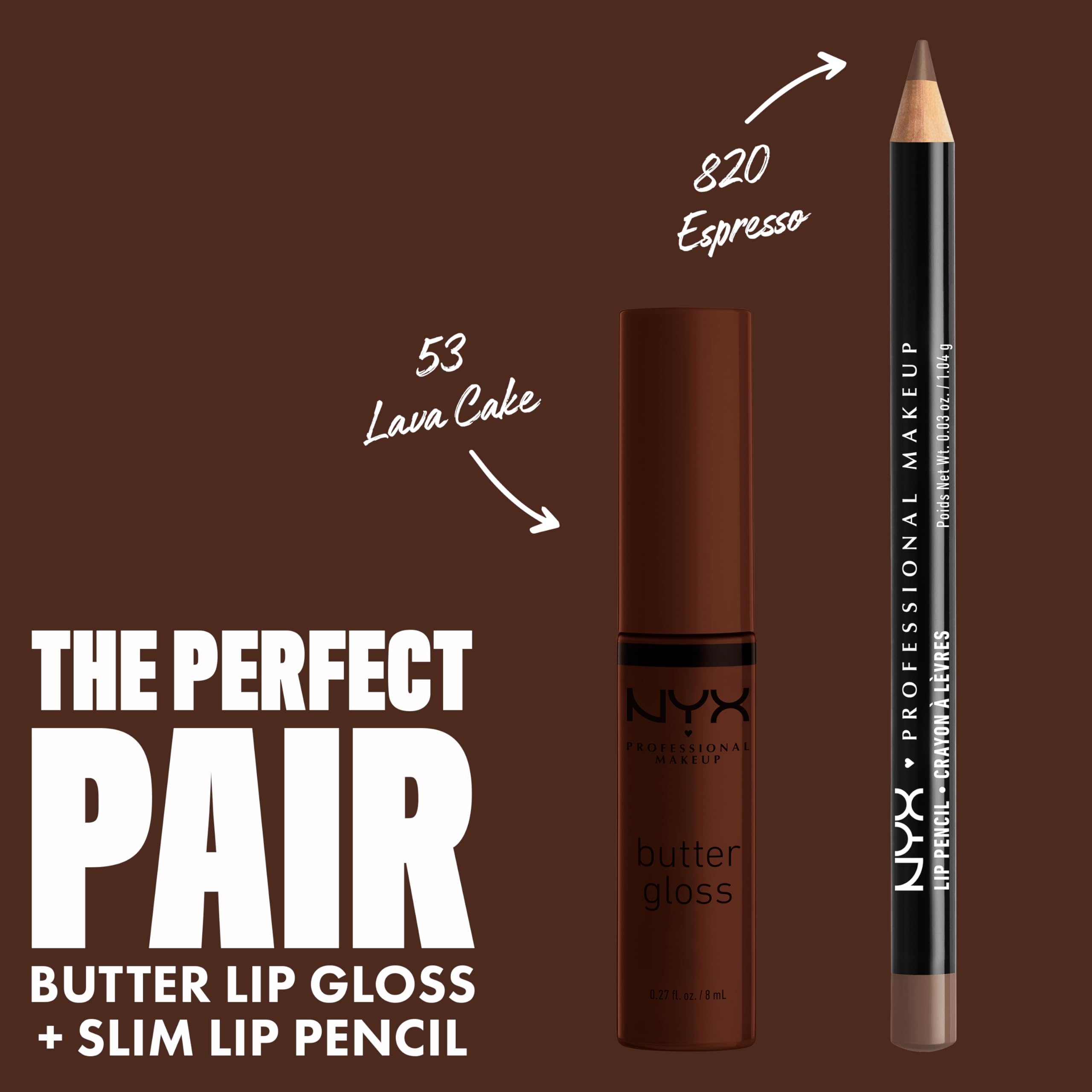 NYX Butter Gloss Brown Sugar Lava Cake lips close-up shows glossy nude finish