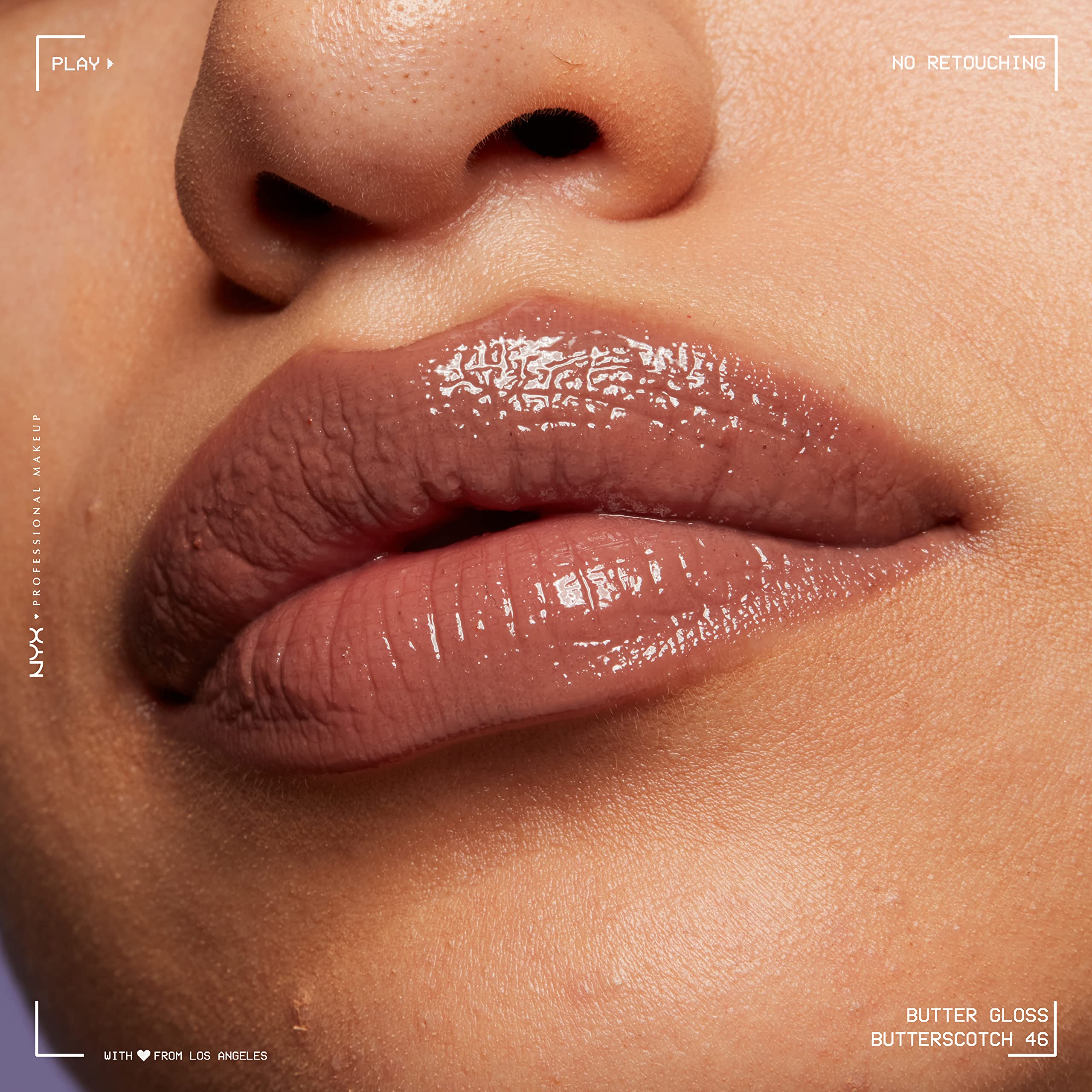 NYX Butter Gloss Brown Sugar nude shade for brown skin tones.