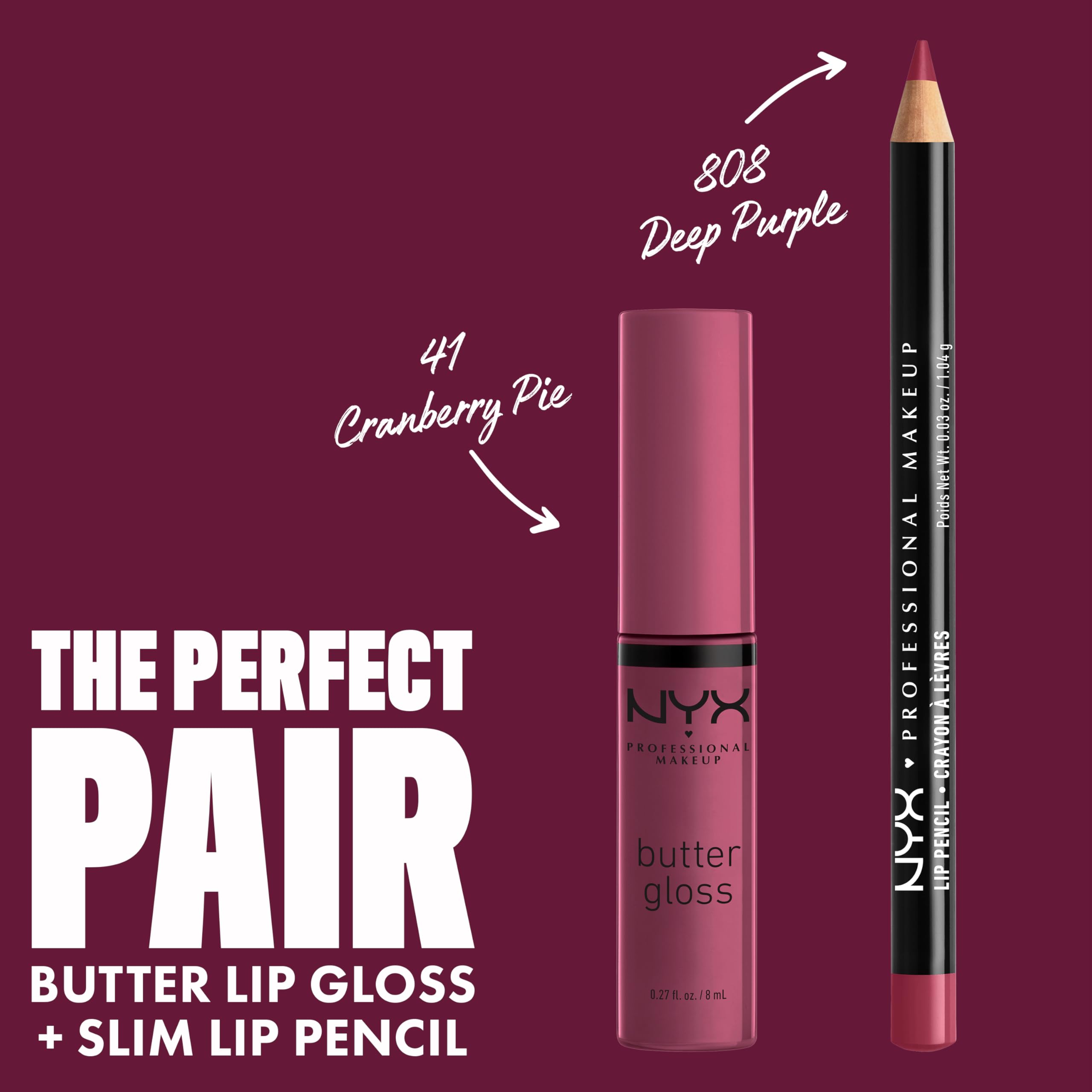 NYX Butter Gloss Cranberry Pie on lips for kissable shine