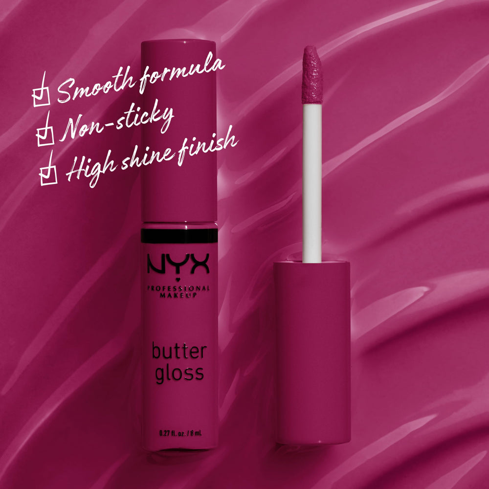 NYX Butter Gloss wand applies creamy, smooth gloss for quick lips.