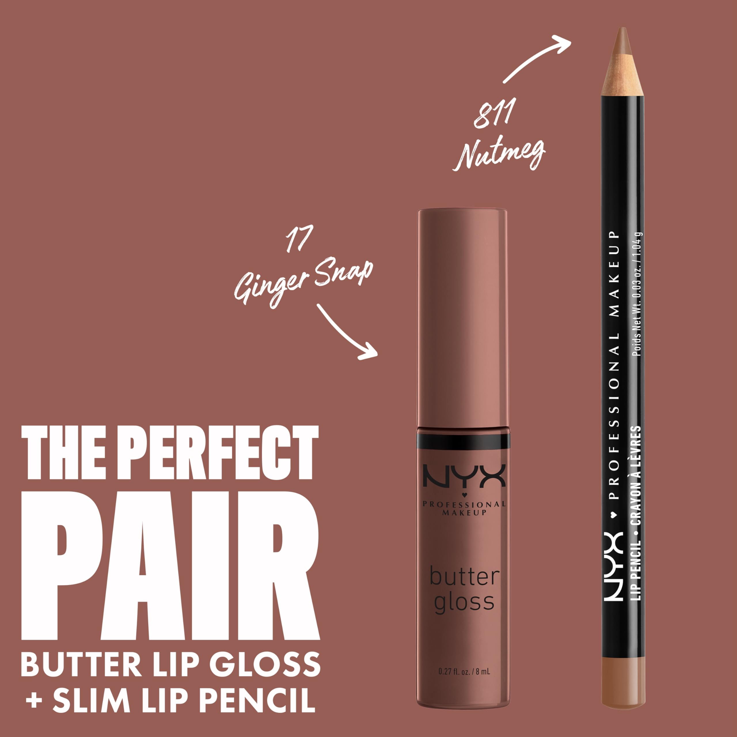 NYX Butter Gloss Ginger Snap lips showcase kissable, glossy finish.