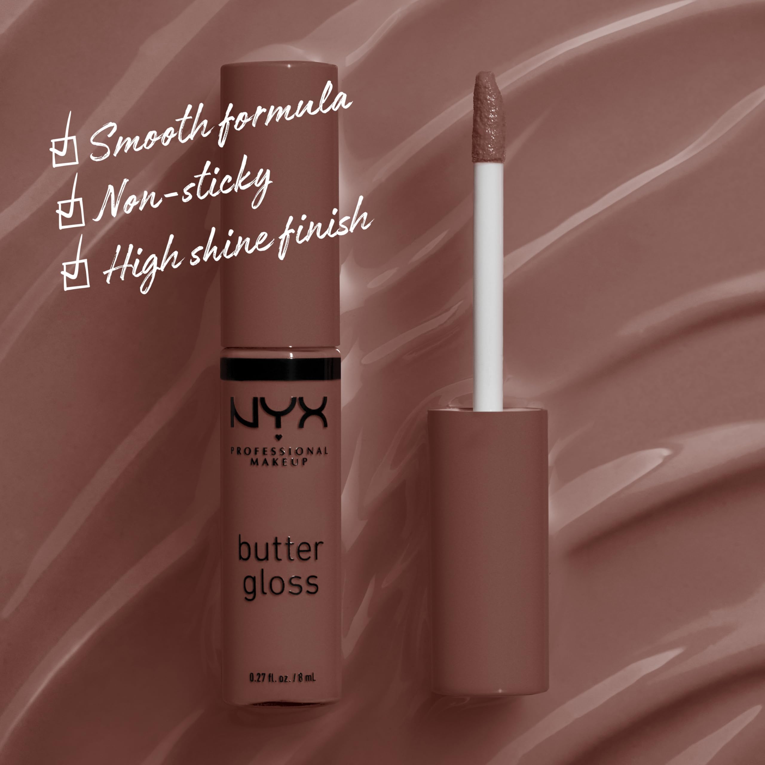 NYX Butter Gloss Ginger Snap wand enables smooth, easy application.