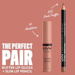 NYX Butter Gloss Madeleine brush-stroke texture showing creamy formula.