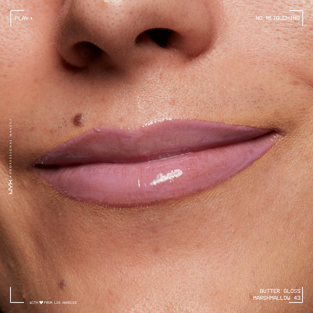 NYX Butter Gloss Marshmallow color range displayed for easy shade matching