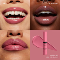NYX Butter Gloss non-sticky finish demonstration on lips