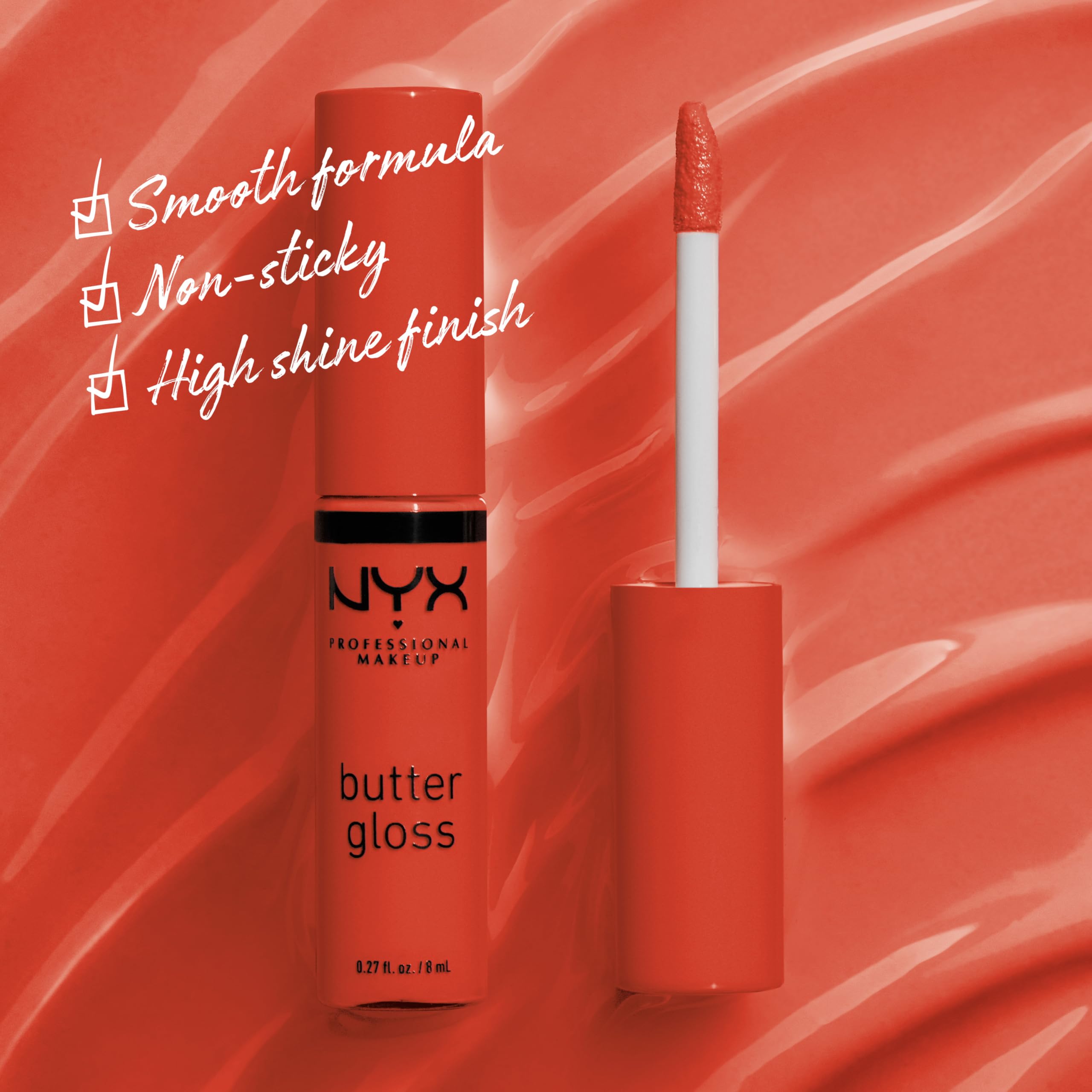 NYX Butter Gloss Orangesicle applicator detail highlights smooth, precise application