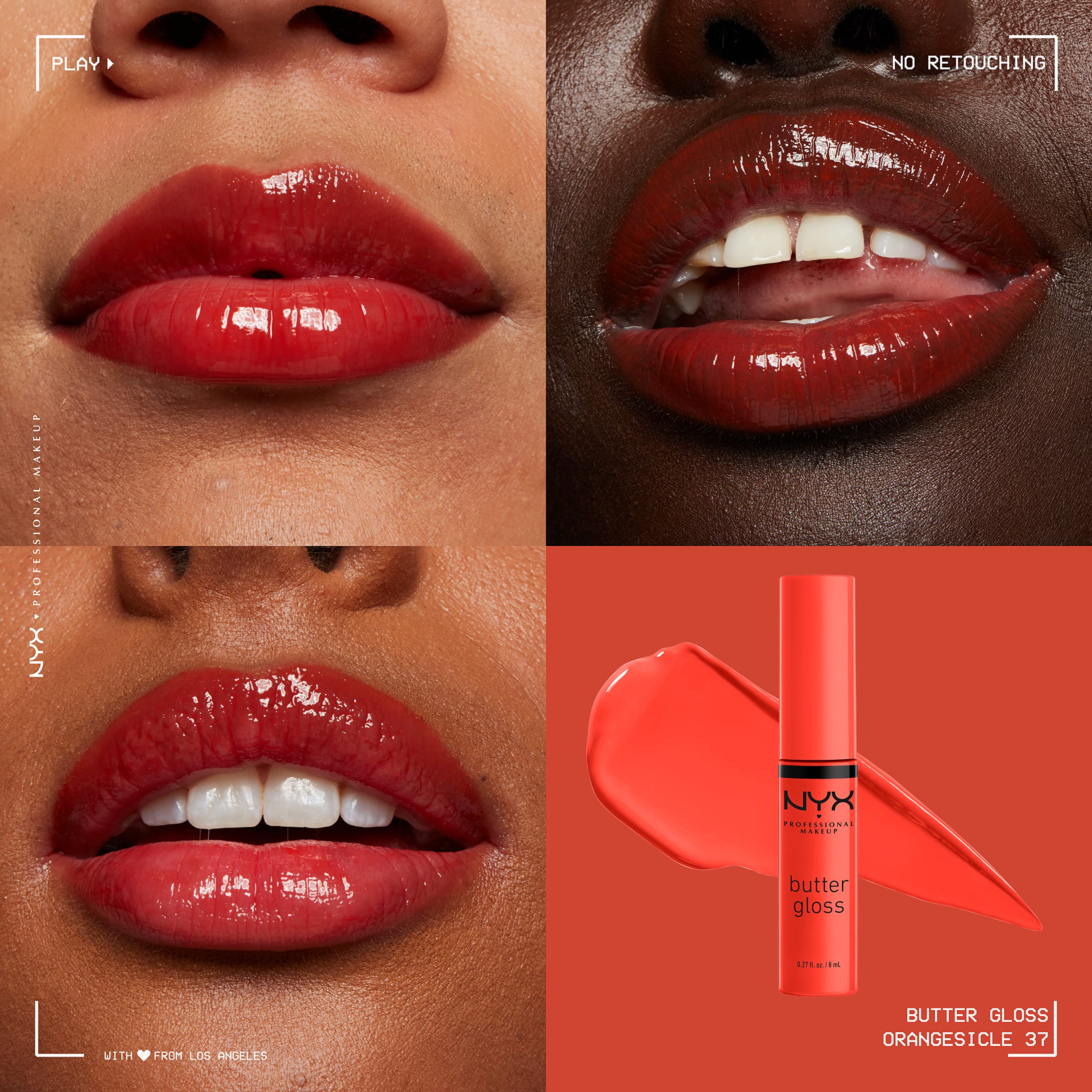 NYX Butter Gloss Orangesicle swatch reveals sheer to medium coverage
