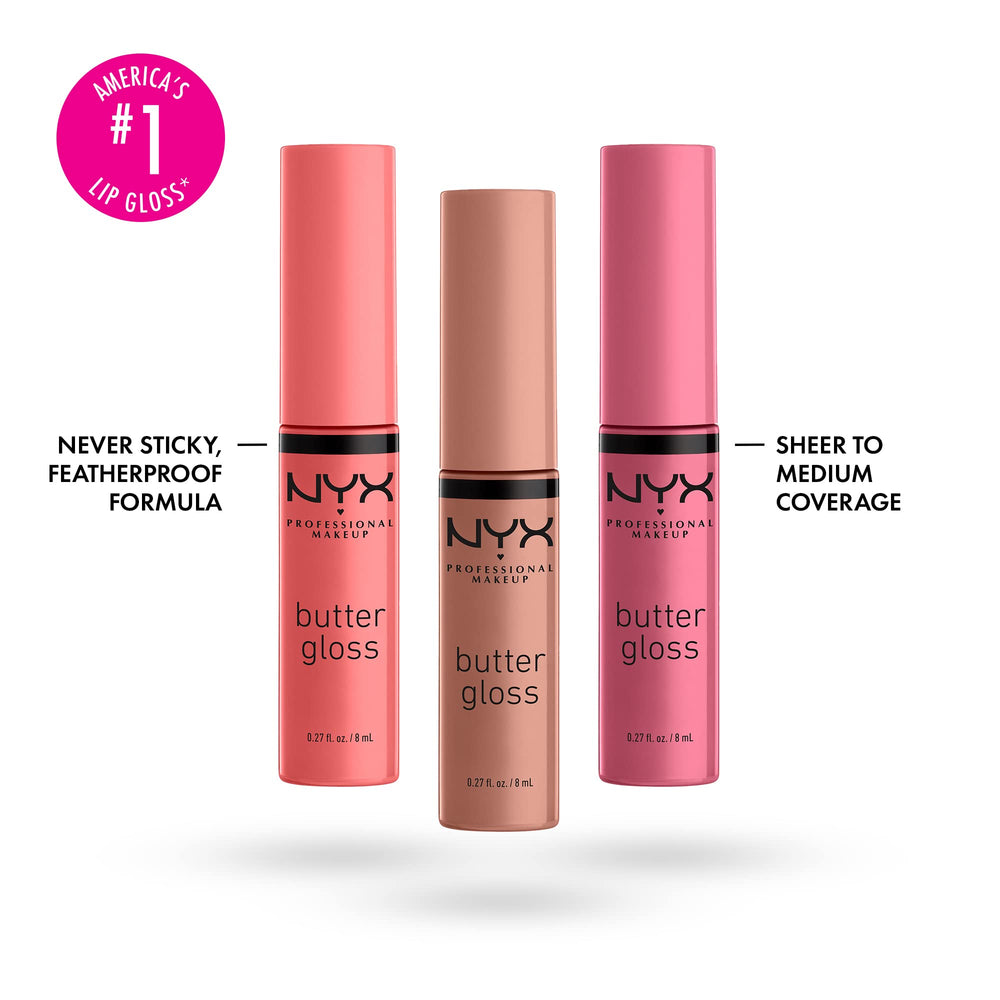 NYX PROFESSIONAL MAKEUP Butter Gloss Pack 3 Creme Brulee para brillo ligero y cómodo.