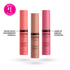 NYX PROFESSIONAL MAKEUP Butter Gloss Pack 3 Creme Brulee para brillo ligero y cómodo.