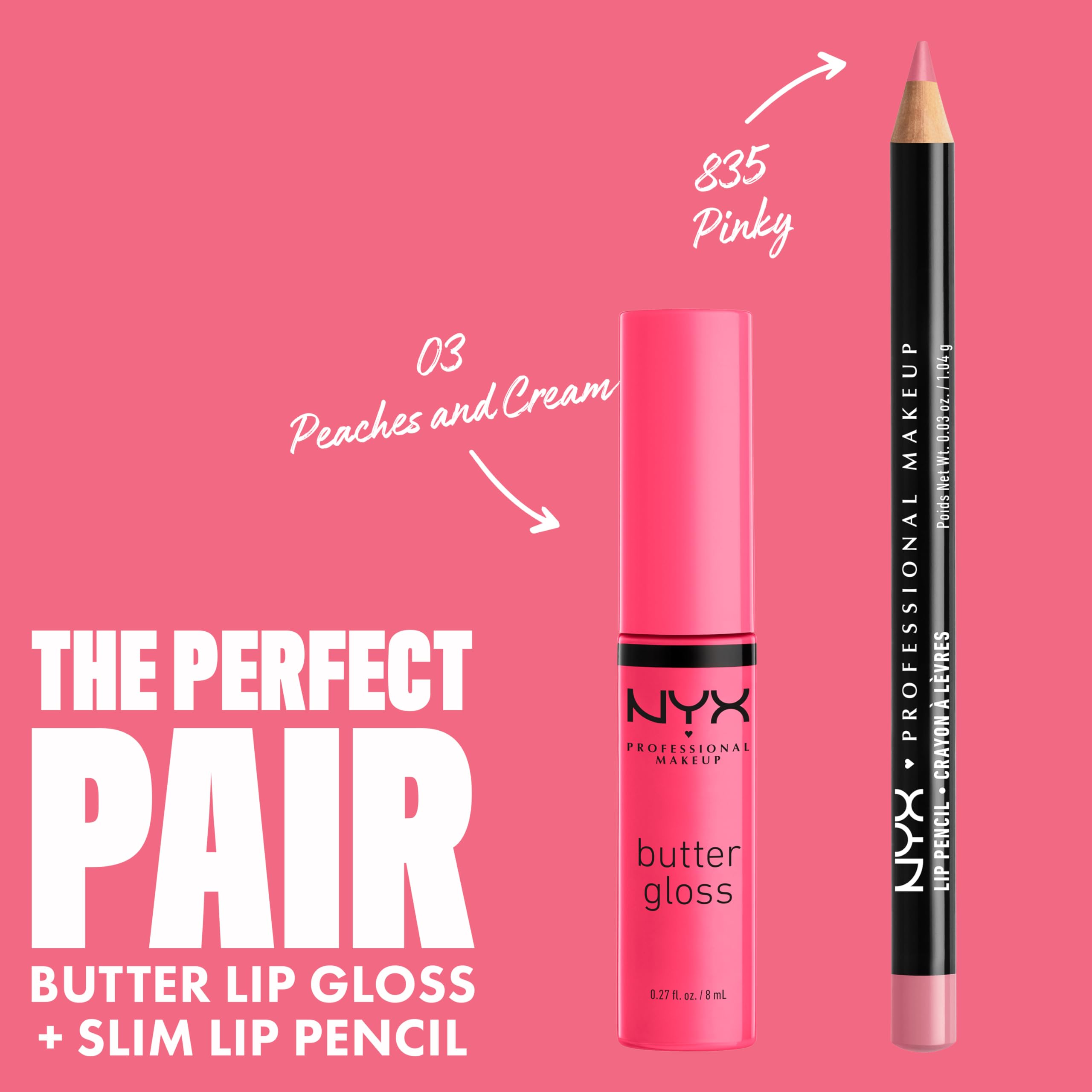 NYX Butter Gloss Peaches and Cream on lips with non-sticky finish.