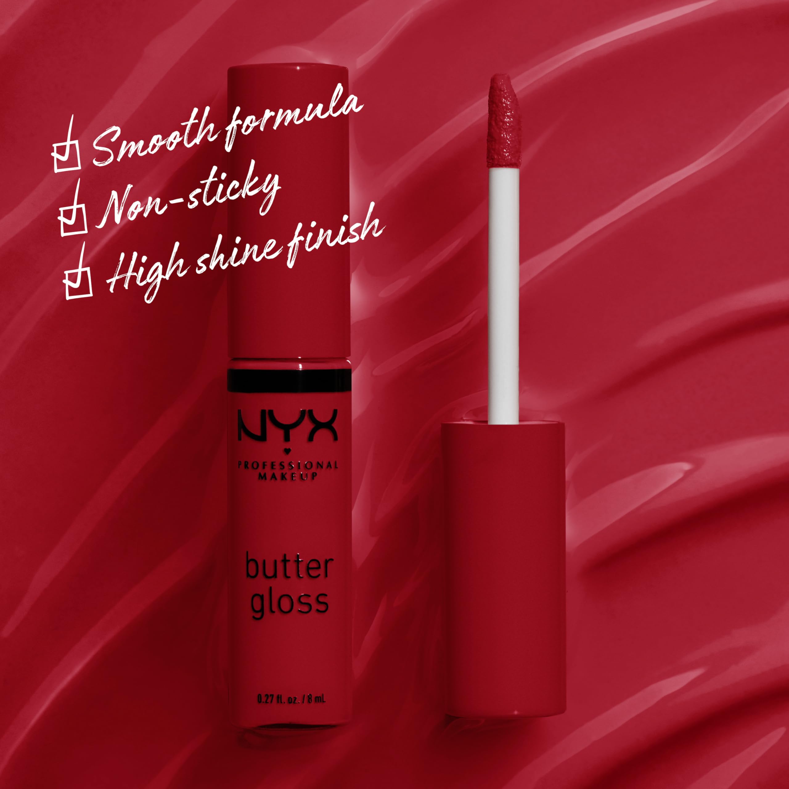 NYX Butter Gloss Rocky Road applicator applying smooth gloss