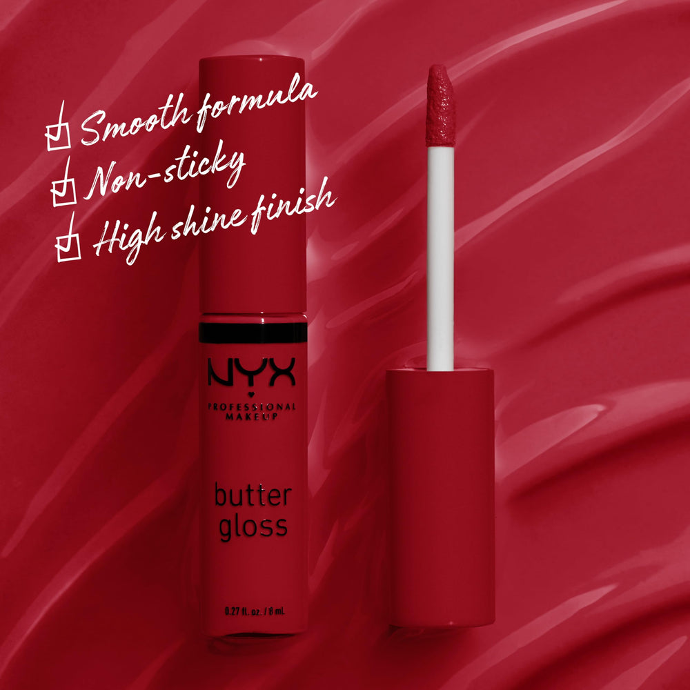 NYX Butter Gloss Rocky Road applicator applying smooth gloss