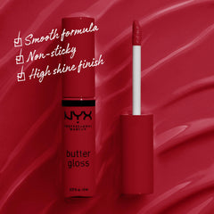 NYX Butter Gloss Rocky Road applicator applying smooth gloss