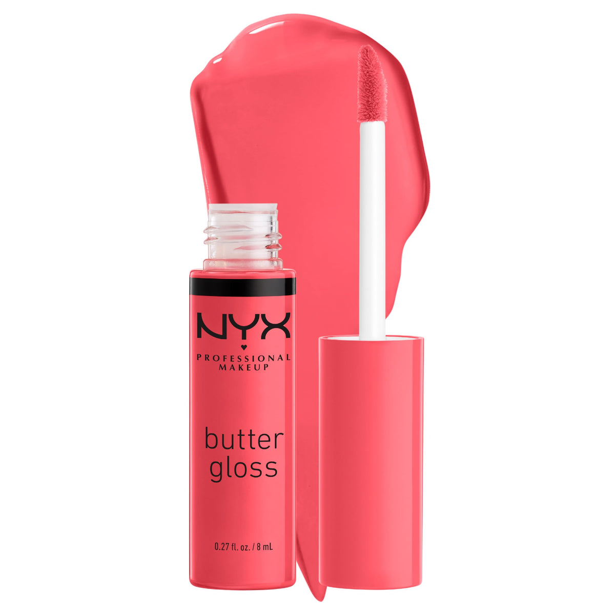 NYX Butter Gloss Sorbet tube in vibrant coral for effortless shine
