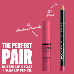 NYX Butter Gloss Strawberry Cheesecake lip swatches on lips reveal warm pink tint
