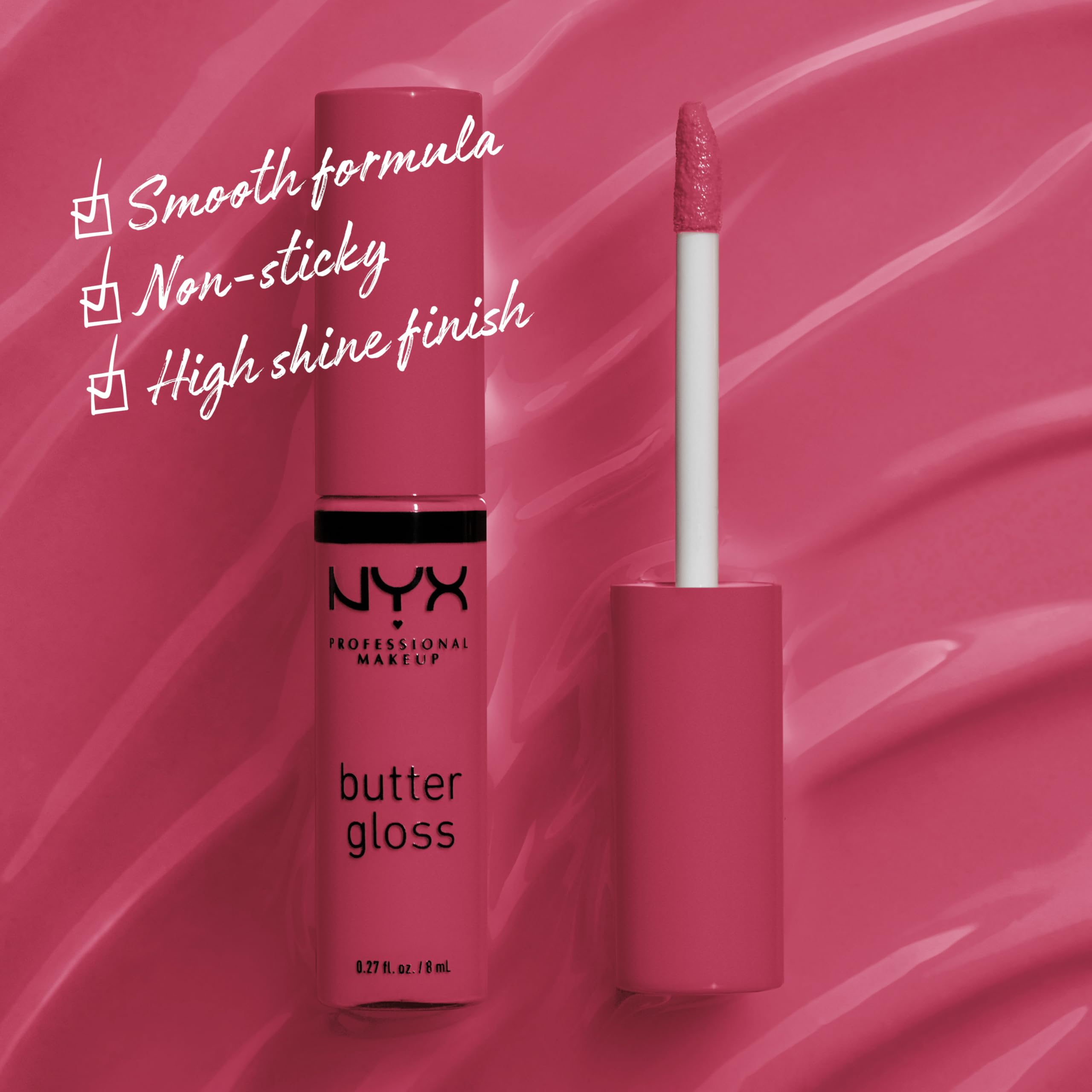 NYX Butter Gloss Strawberry Cheesecake tube closeup for quick touchups