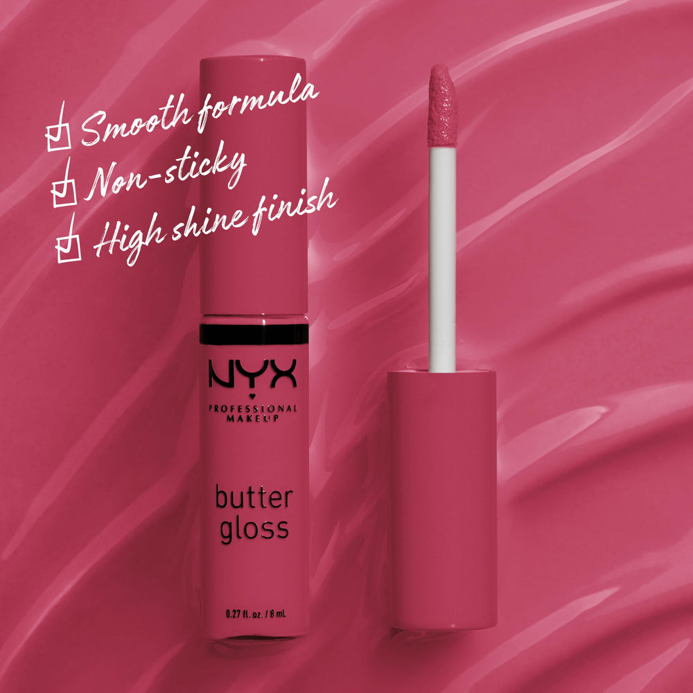 NYX Butter Gloss Strawberry Cheesecake tube closeup for quick touchups