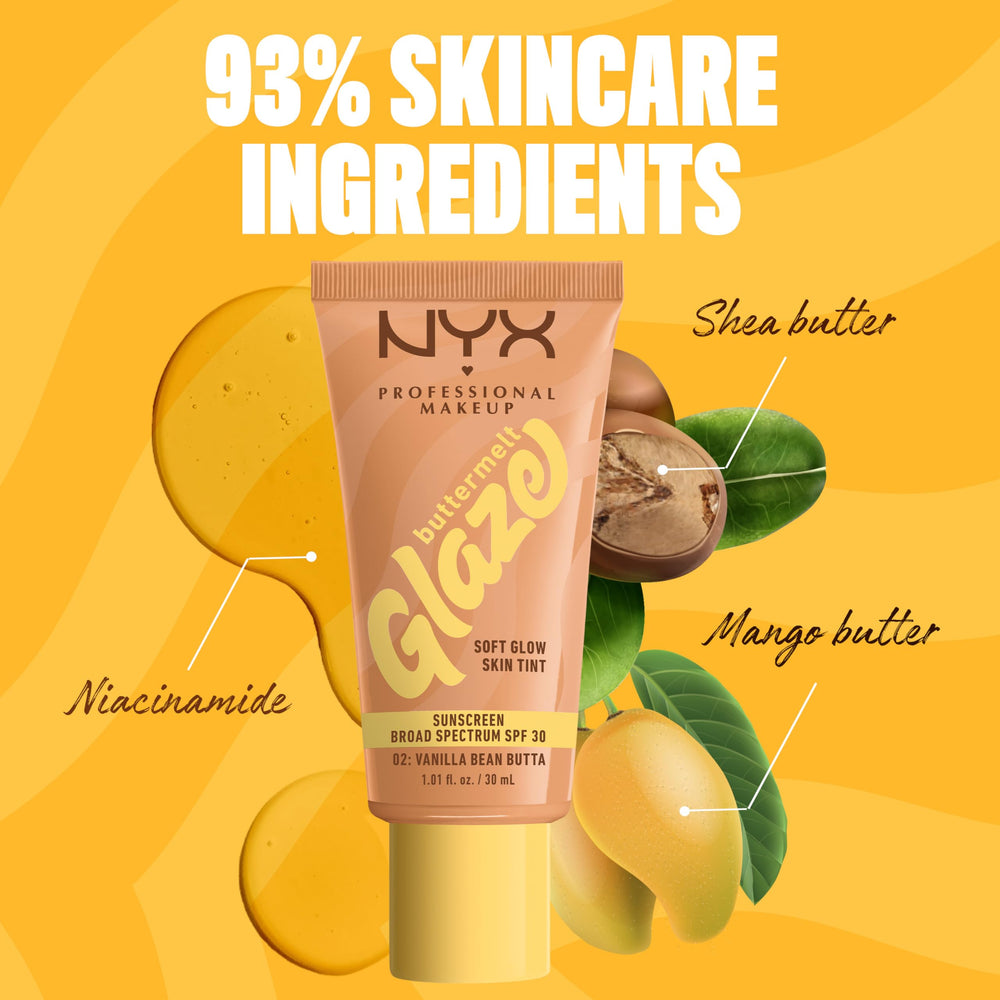 NYX Buttermelt Glaze con SPF 30 para protección diaria.