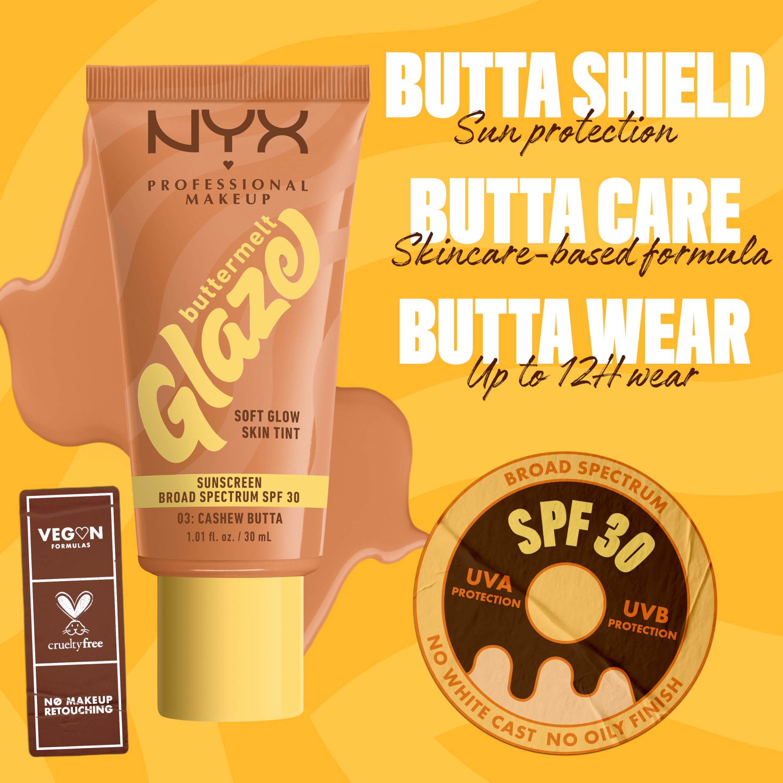 NYX Buttermelt Glaze, protección FPS 30 para uso diario.