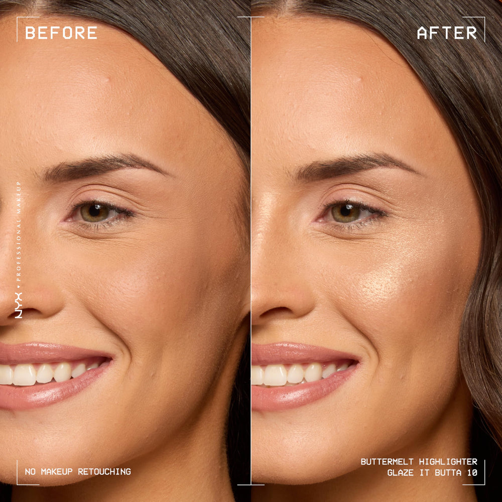 NYX Buttermelt iluminador: aplicación cremosa para un acabado uniforme.