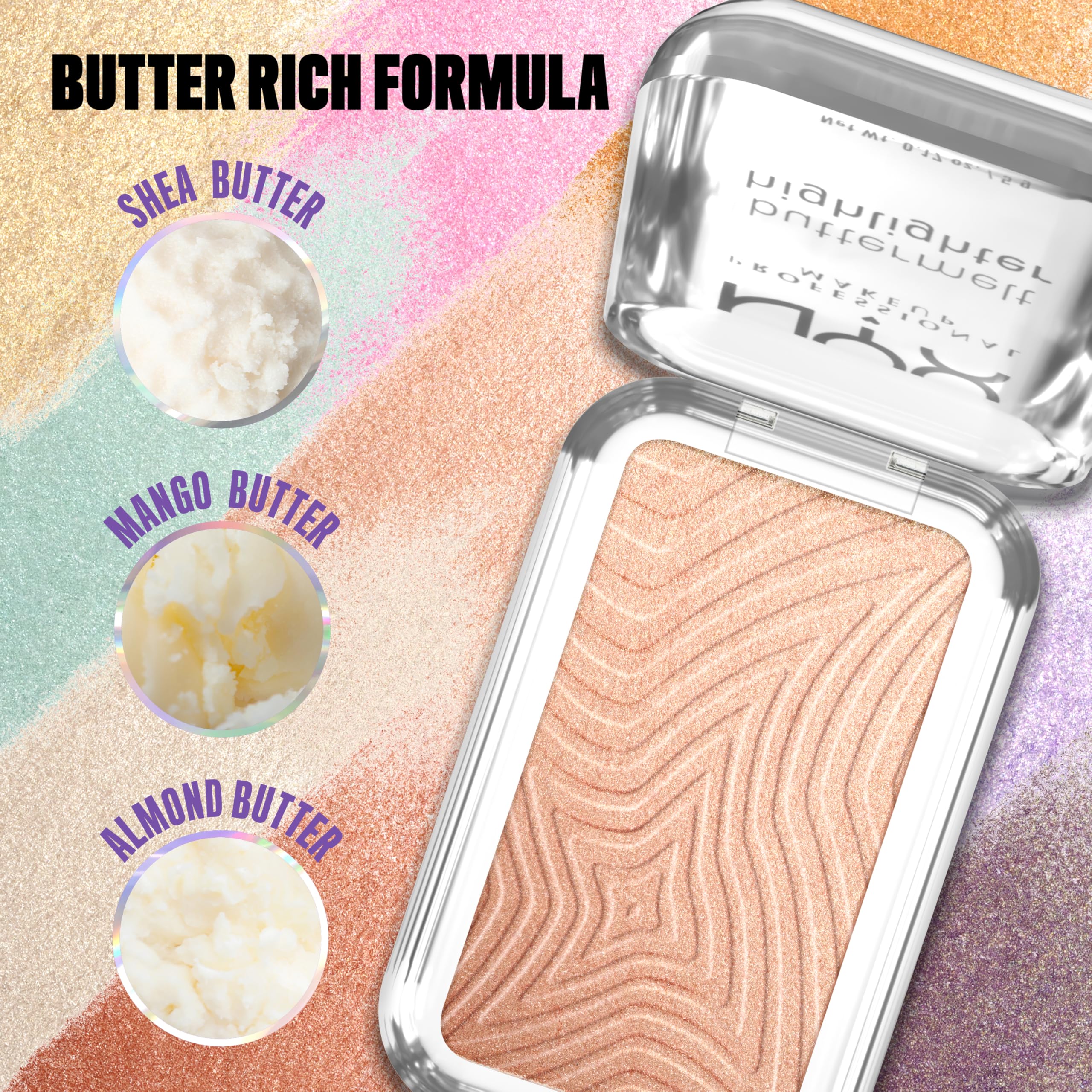 NYX Buttermelt iluminador: acabado uniforme en rostro y cuello.