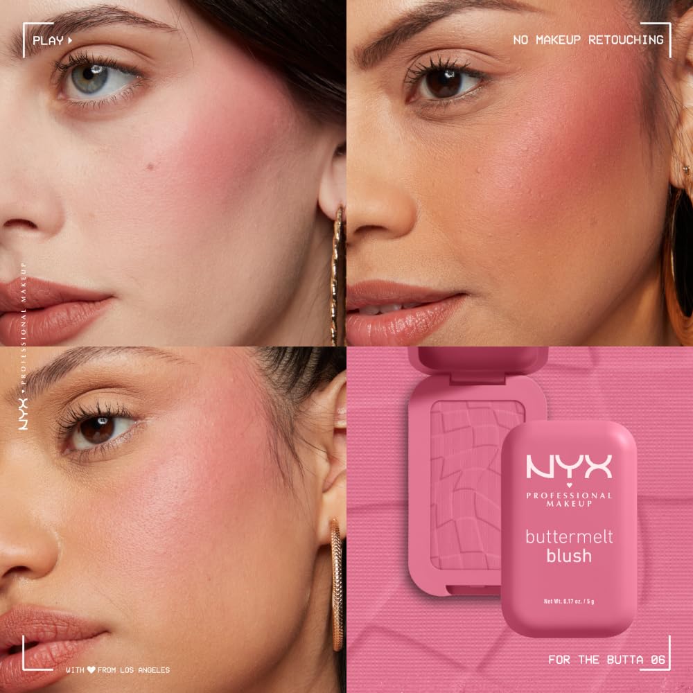 NYX Buttermelt Powder Blush aplicación en mejillas para un difuminado suave.