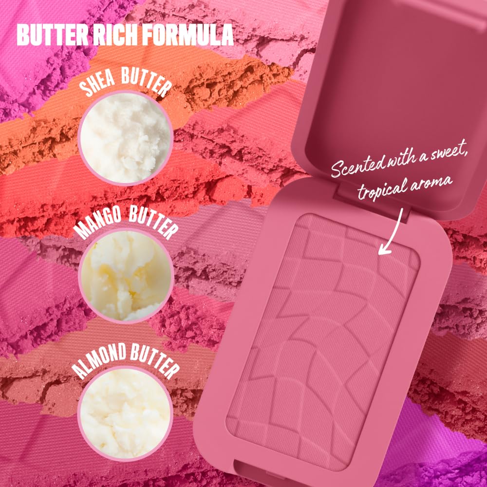 NYX Buttermelt Powder Blush tono coral claro muestra pigmento suave.
