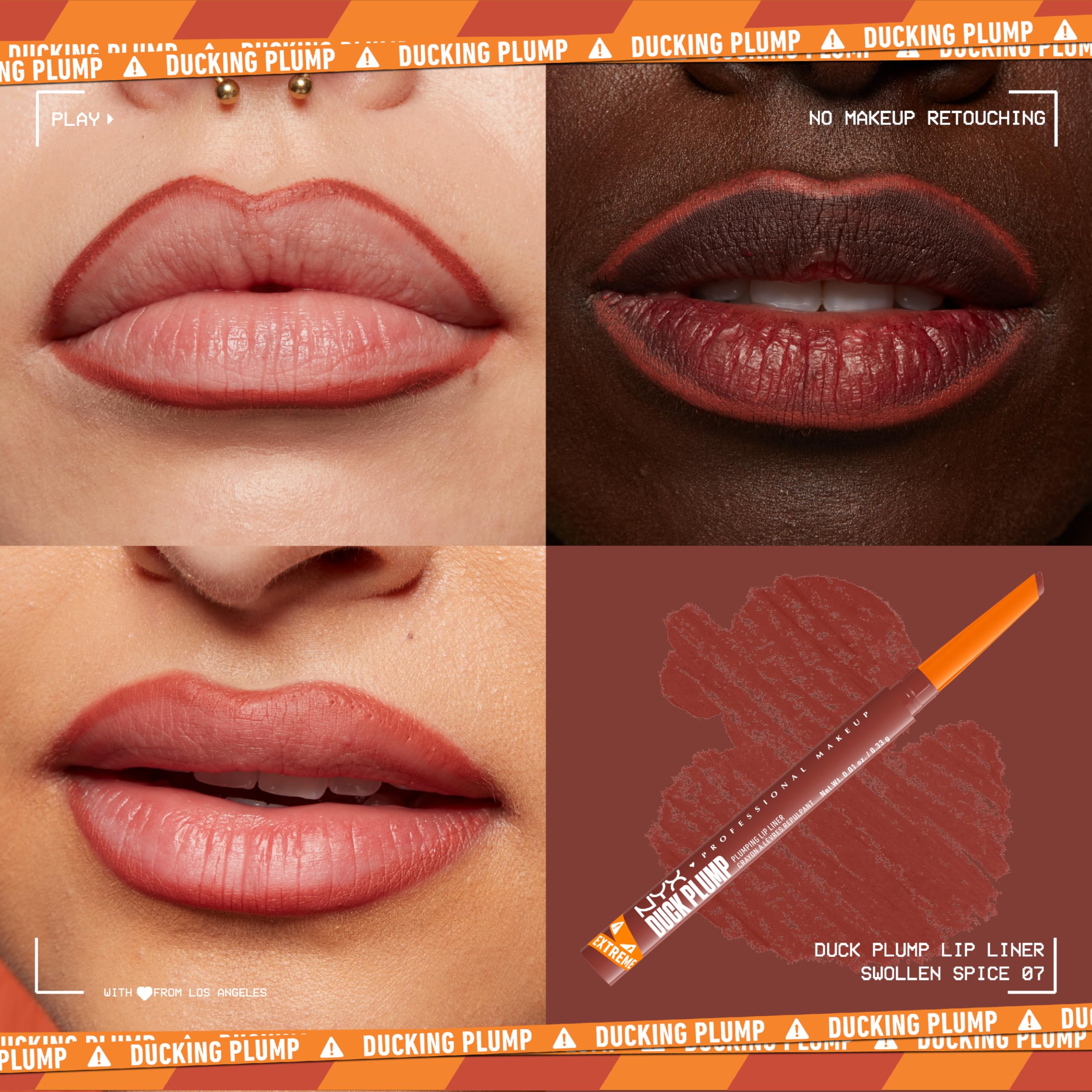 NYX Duck Plump delineador labial trazo suave para definición precisa.
