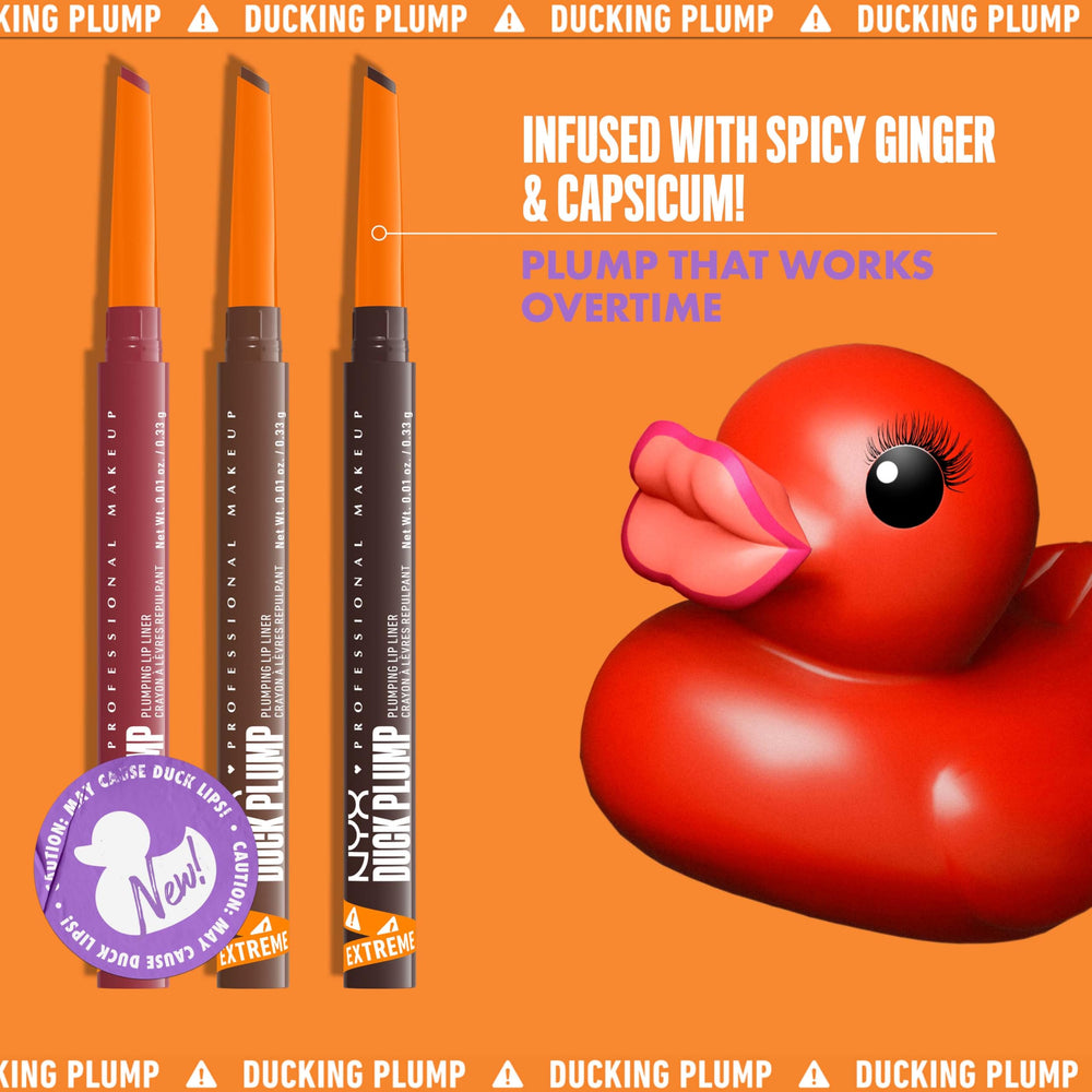 NYX Duck Plump tono Flirty Flip para un rosa vibrante y aspecto de labios voluminosos.