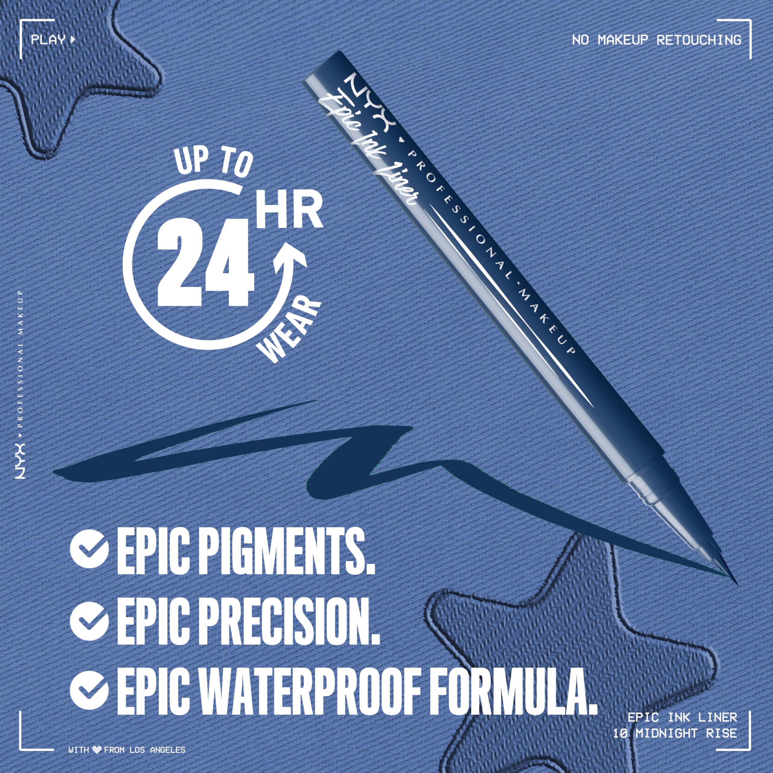 Precision tip on NYX Epic Ink Liner enables smooth one-stroke lines in Deep Navy
