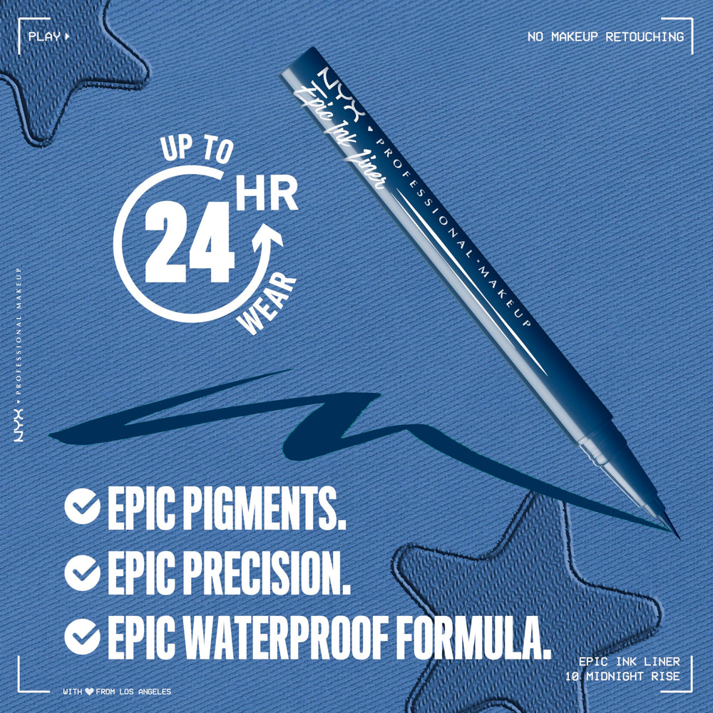 Precision tip on NYX Epic Ink Liner enables smooth one-stroke lines in Deep Navy