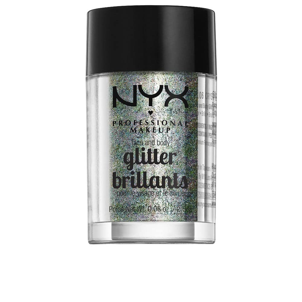 NYX Face and Body Glitter Crystal adds radiant sparkle to face and body.