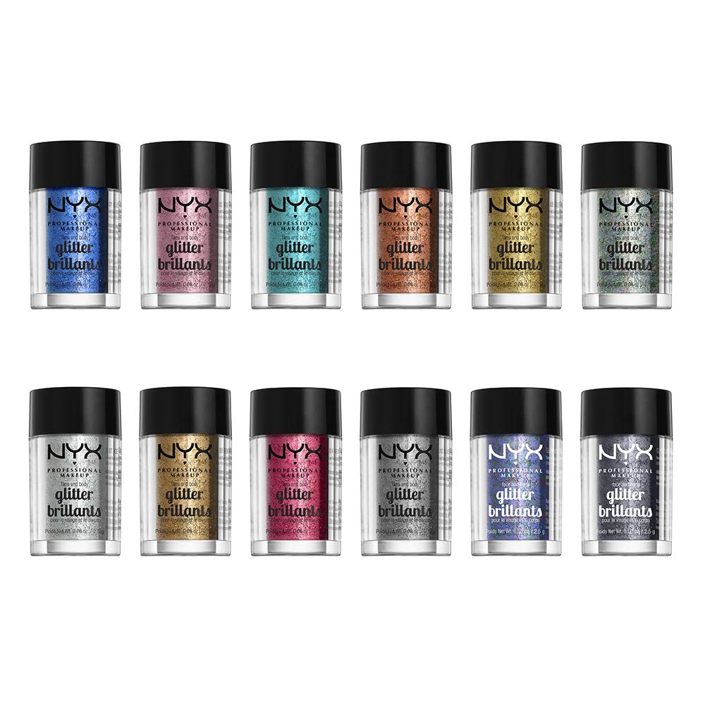 Festive NYX Face & Body Glitter Gold enhances a bold look for celebrations.