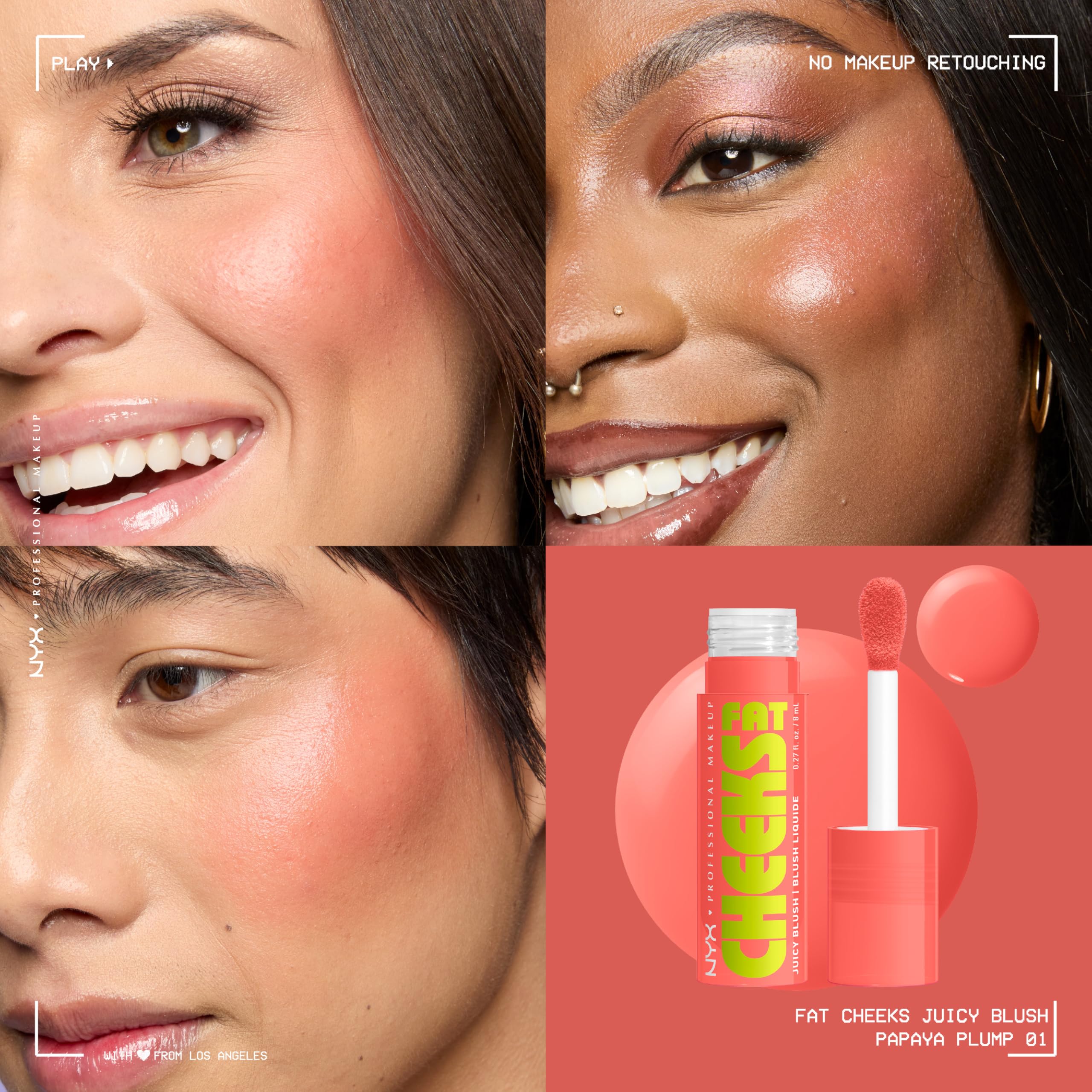 NYX Fat Cheeks blush swatch highlights juicy glow for cheeks.