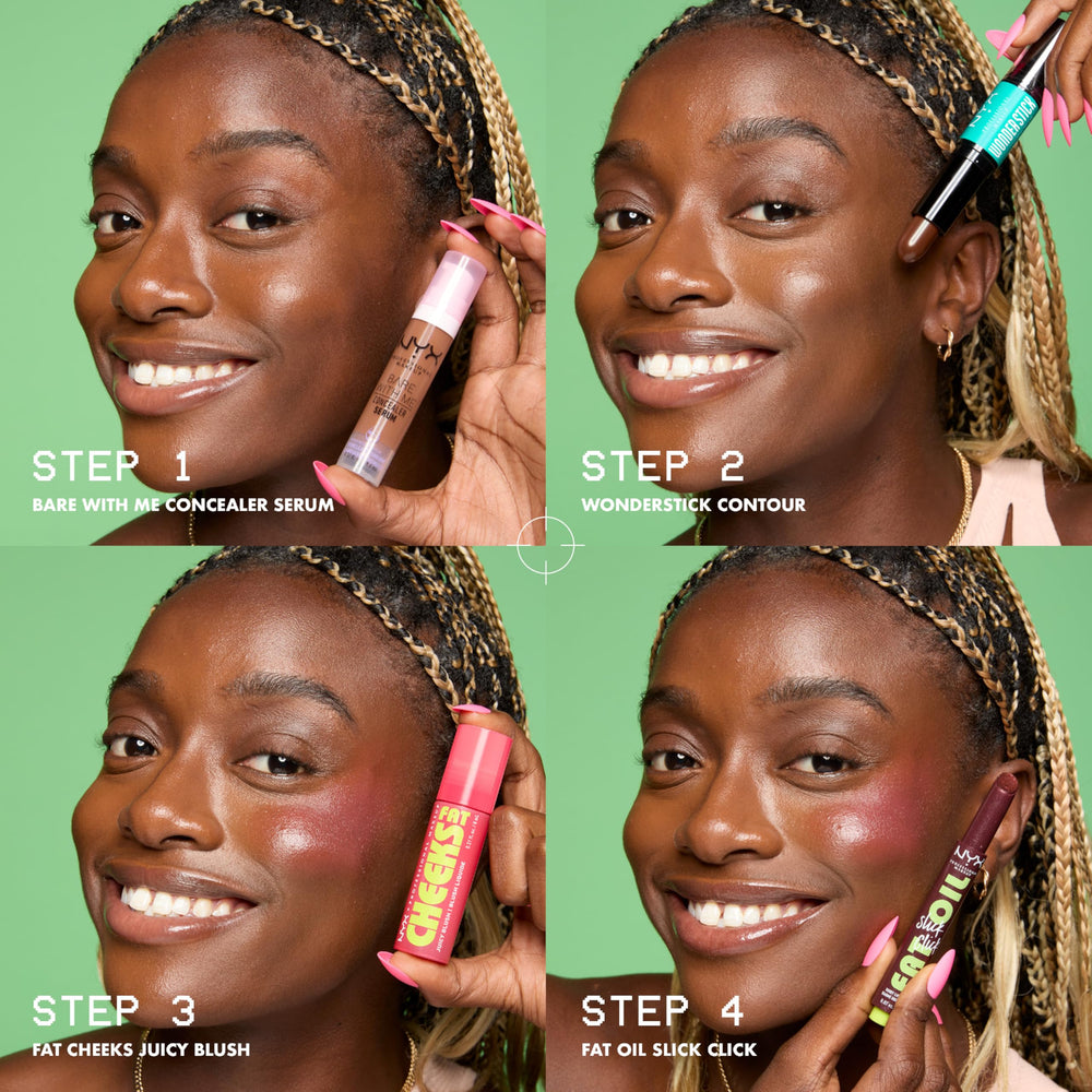 NYX Fat Cheeks Liquid Blush offers 12-hour wear for lasting color.