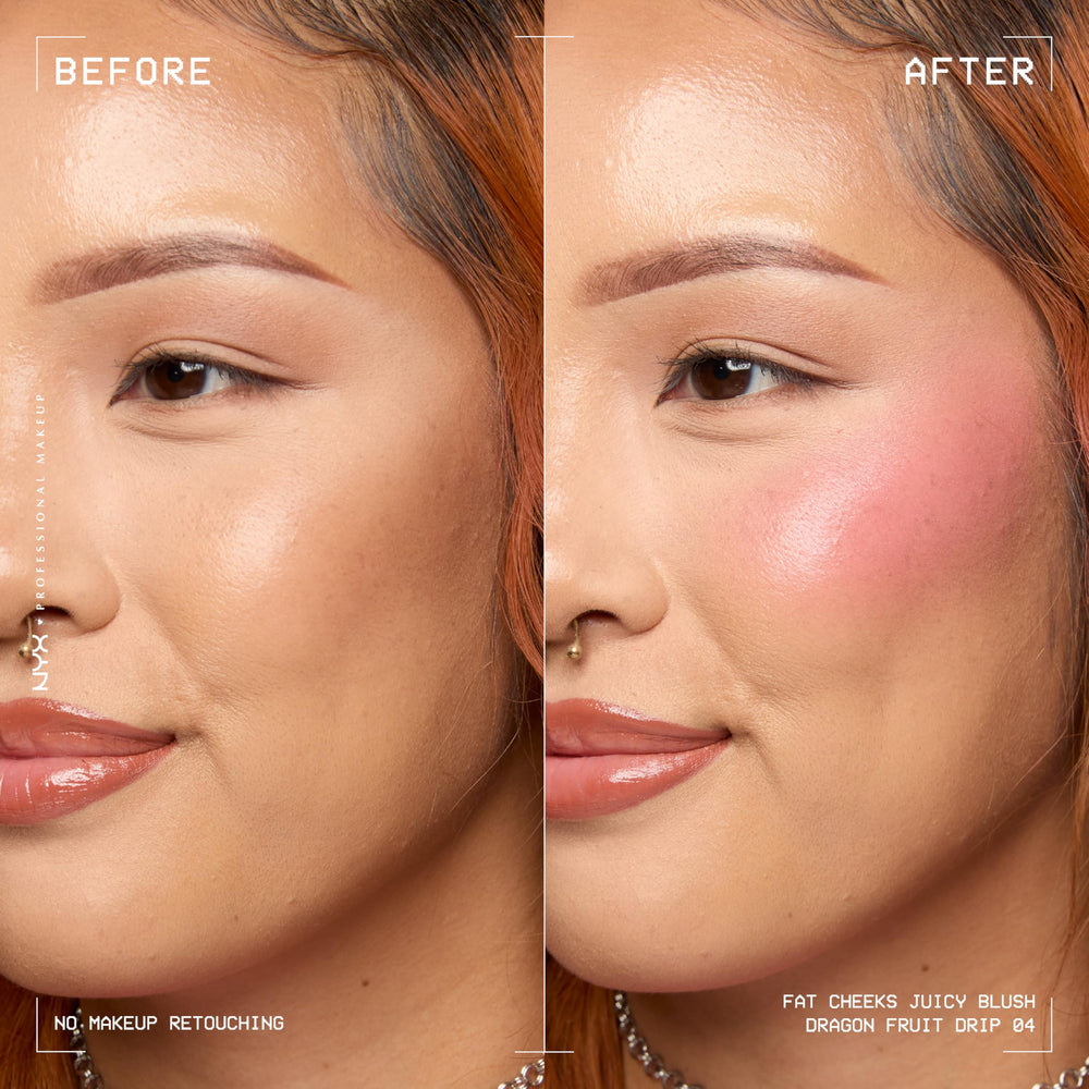 NYX Fat Cheeks Liquid Blush Pinky Coral Swirl builds soft to bold color.