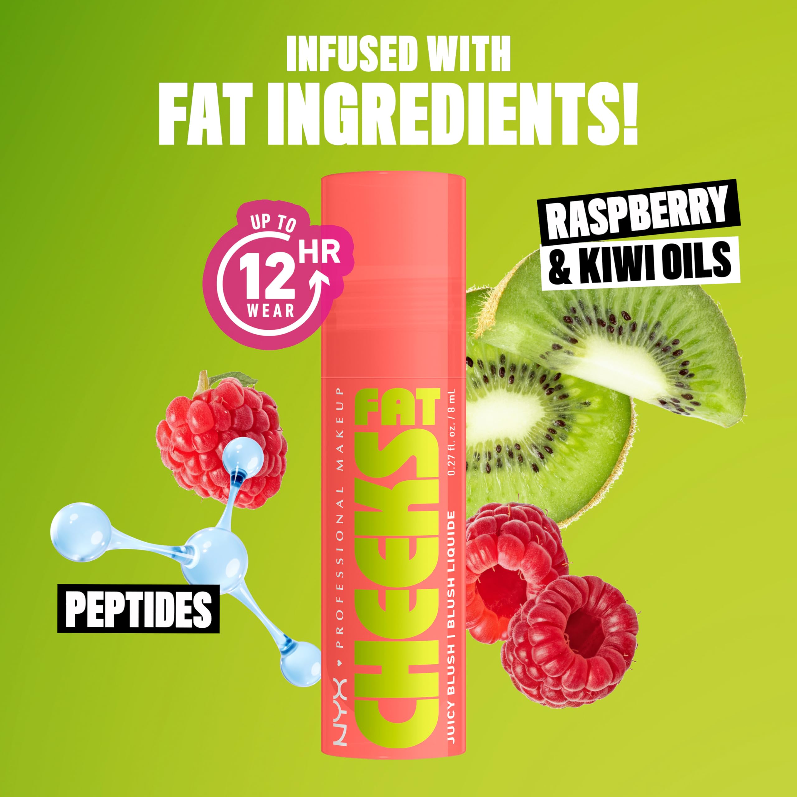 NYX Fat Cheeks infusion with Raspberry and Kiwi oil hydrates.