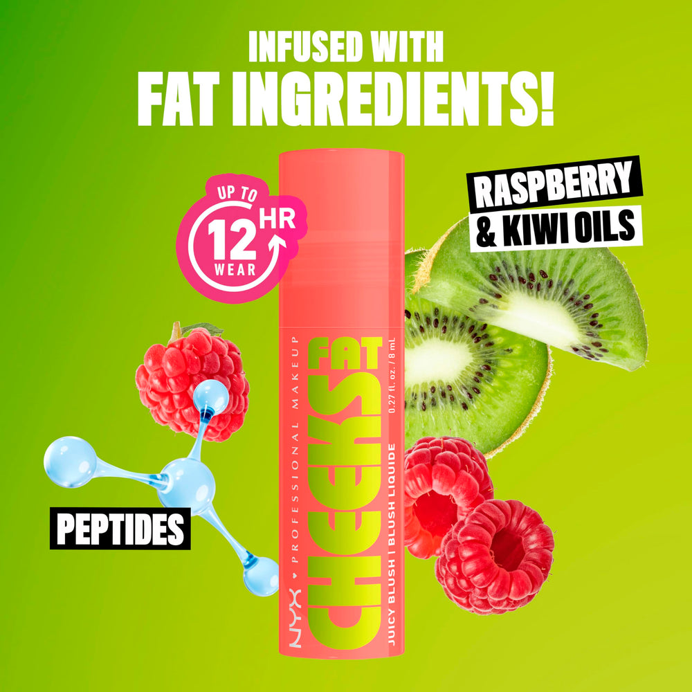 NYX Fat Cheeks infusion with Raspberry and Kiwi oil hydrates.