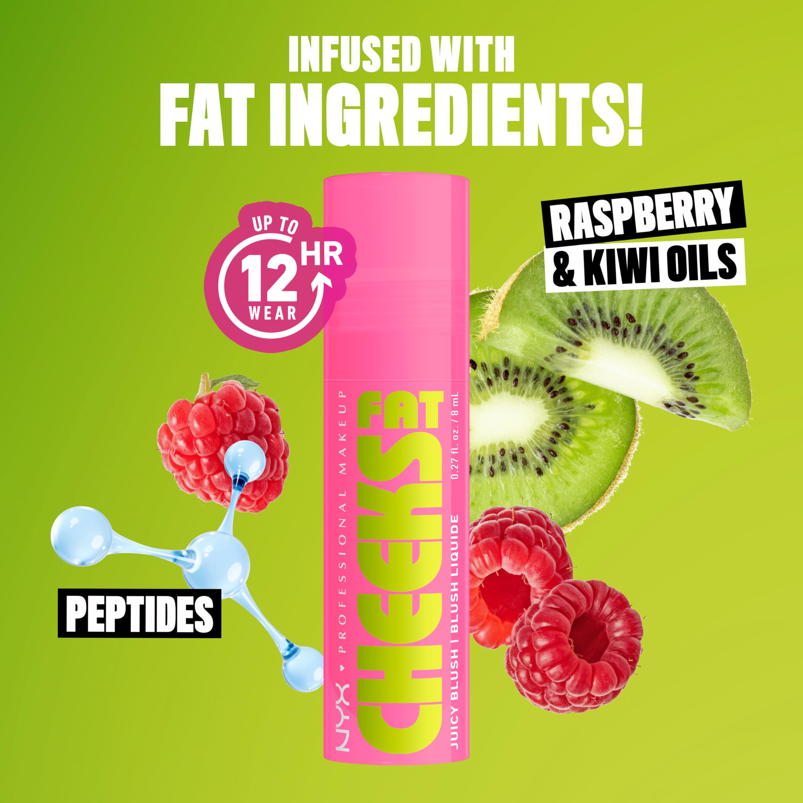 NYX Fat Cheeks Liquid Blush Raspberry Oil infusion nourishes glow.