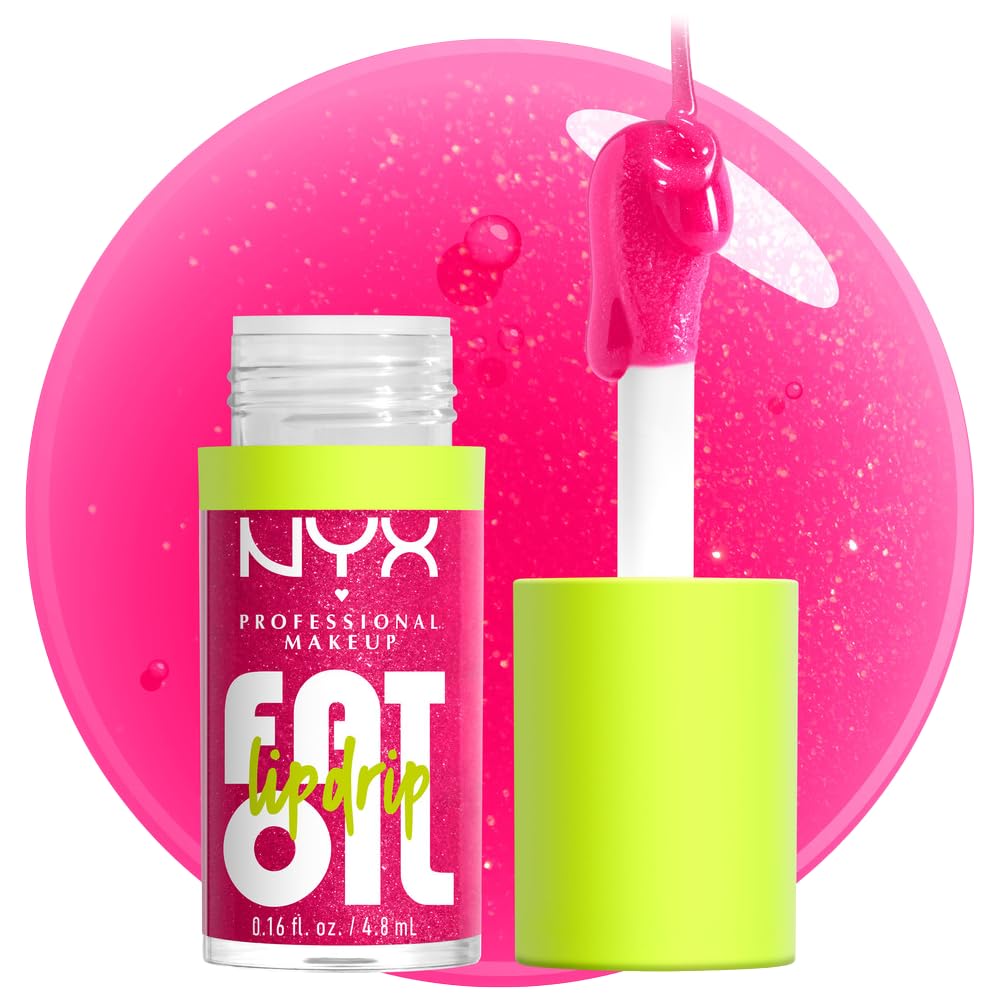 NYX PROFESSIONAL MAKEUP Fat Oil Lip Drip bottle close-up showcasing glossy shine and hydration.