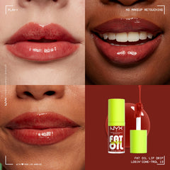 NYX Fat Oil Lip Drip texture closeup emphasizes creamy, non-sticky finish