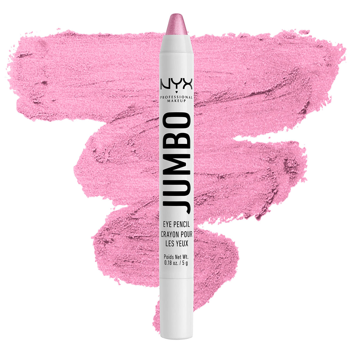 NYX Jumbo Eye Pencil Cupcake pink swatch showing creamy, blendable shadow color