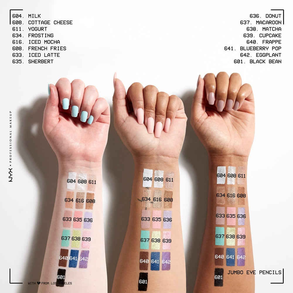NYX Jumbo Eye Pencil Frosting packaging closeup highlights easy sharpening.